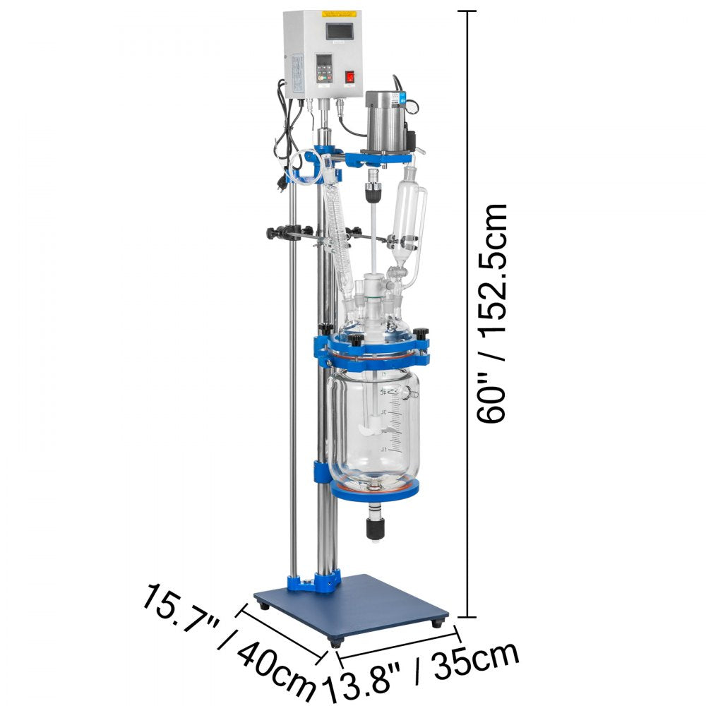 VEVOR Jacketed Reactor 5L Laboratory Glass Reactor, Jacketed Glass Reactor, Chemical Reaction Vessel, Lab Jacketed Reactor, Reaction Vessel Chemistry, With Digital Display, For Reaction Distillation