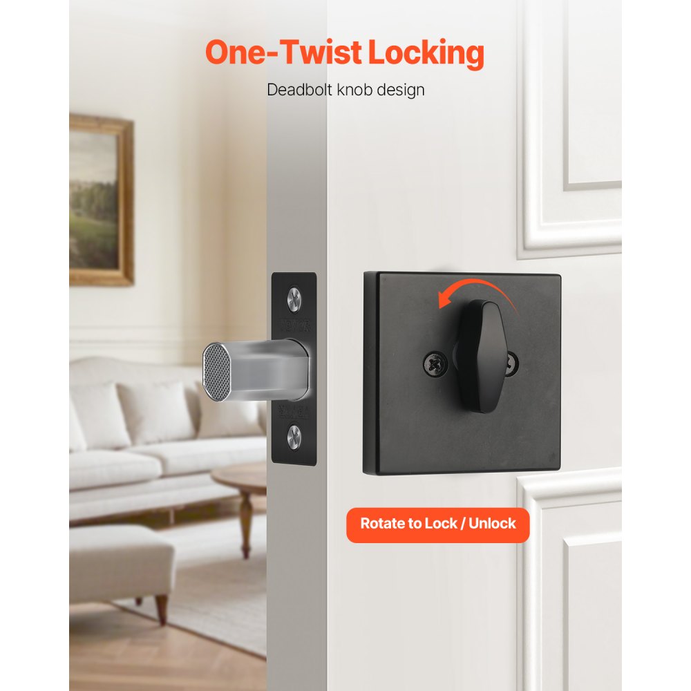 VEVOR Deadbolt Lock, Square Single Cylinder Dead Bolt, Keyed 1 Side, Fits Standard Size Interior and Exterior Doors, Full Metal, with 3 Keys, for Front Entry Door Residential Security, Matte Black