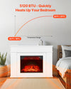 VEVOR freestanding electric fireplace with mantel - heating range graphic in bedroom setting