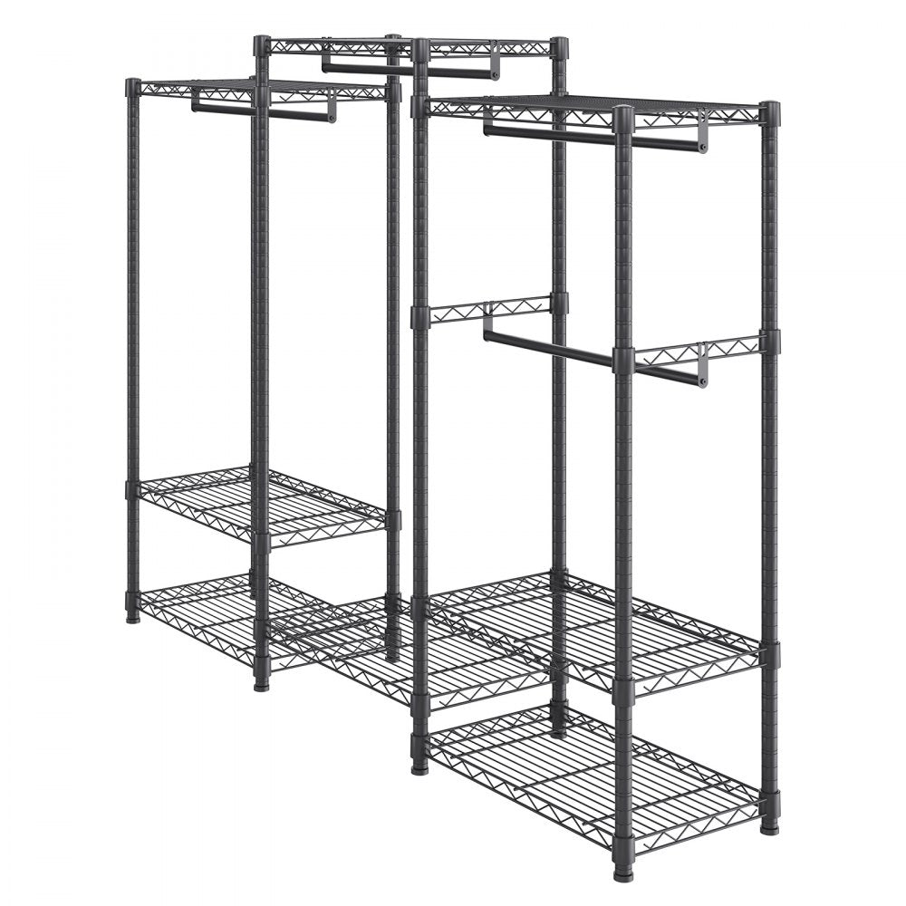 VEVOR Heavy Duty Clothes Rack, Rolling Clothing Garment Rack with 4 Hang Rods & 8 Storage Tiers, Adjustable Custom Closet Rack, Freestanding Wardrobe for Hanging Clothes, 800 lbs Load Capacity