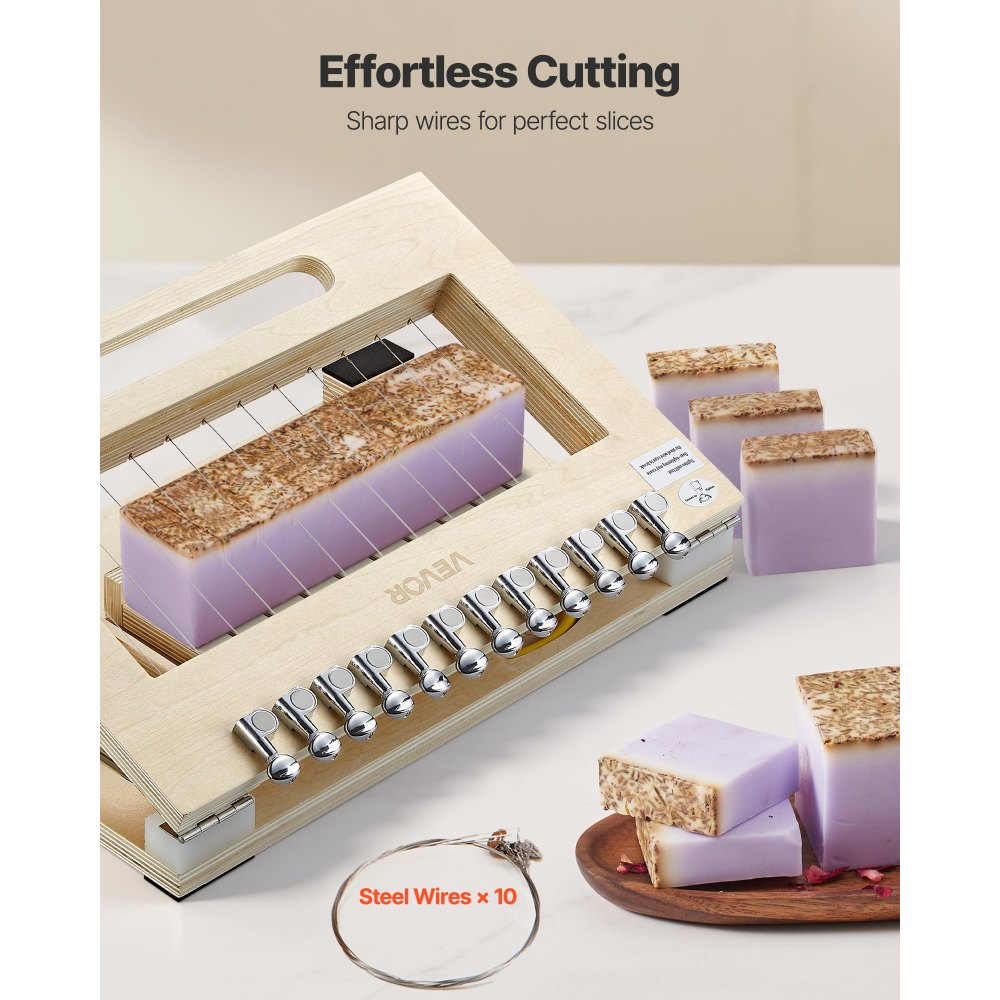 VEVOR Soap Cutter, Cut 1-12 Bars, Precisely and Accurately Cut 1" Bars, Wood Frame With Stainless Steel Wire, with Extra Wires, Multi Handmade Soap Wire Cutter for Candles, DIY Making Cutting Tool