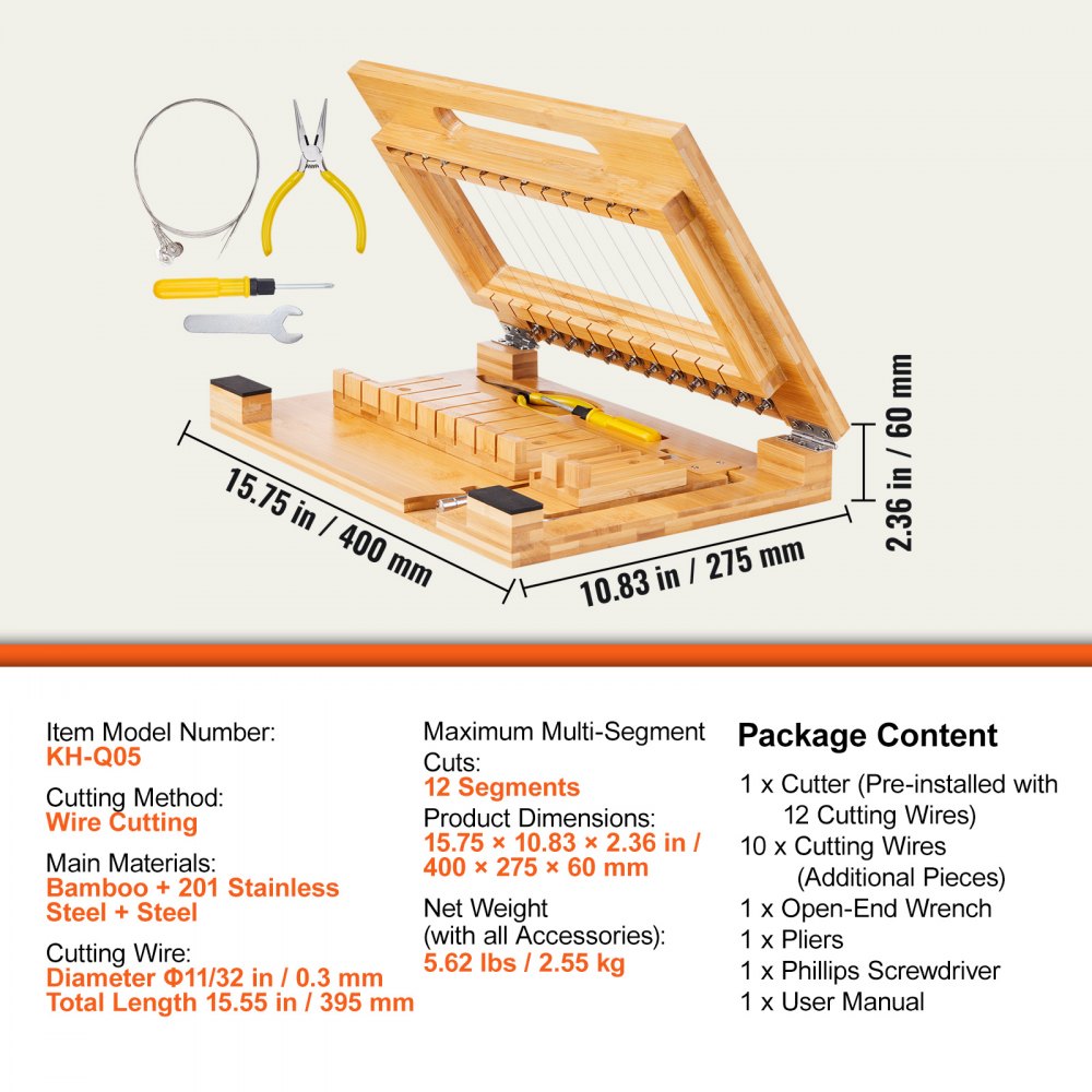 VEVOR Soap Cutter, Cut 1-12 Bars, Precisely and Accurately Cut 1 Inch Bars, Multi Handmade Soap Wire Cutter, Bamboo Soap Slicer With Steel Wire, for Loaf Candles Cheese Butter DIY Making Tool