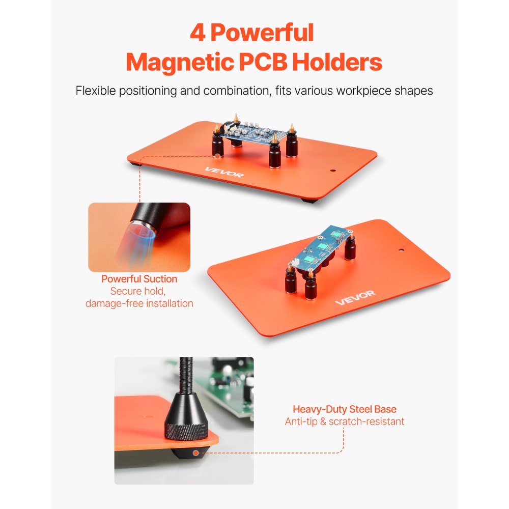 VEVOR Magnetic Helping Hands Soldering Station, 4 Arms Third Hand Tool, with Vise, 3X LED Magnifying Lamp, 4 PCB Holder & 360 Hot Air Gun Holder, Soldering Helper for Electronic Repair Craft Hobby DIY