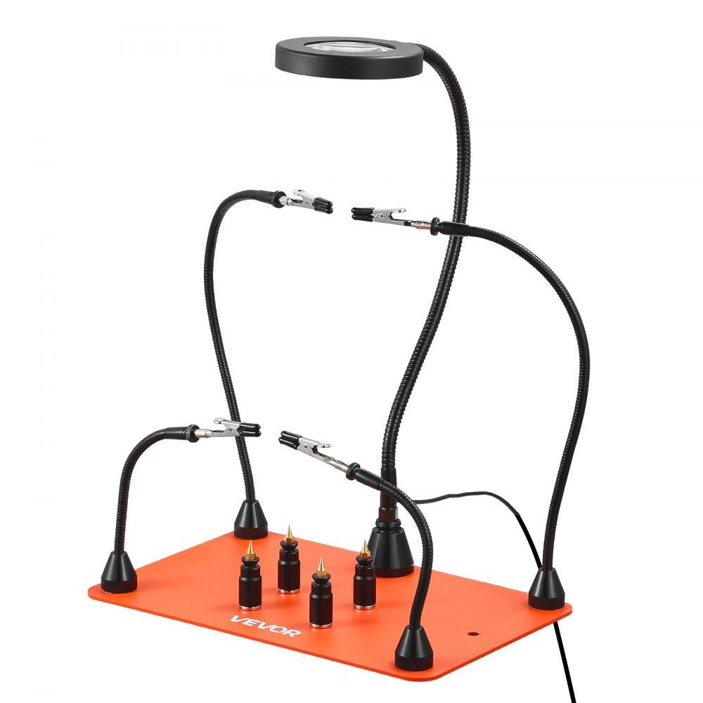 VEVOR Magnetic Helping Hands Soldering Station, 4 Flexible Arms Third Hand Soldering Tool, with 3X LED Magnifying Lamp, 4 PCB  Pillar Holder & Heavy-Duty Base, Electronic Repair Craft Hobby DIY