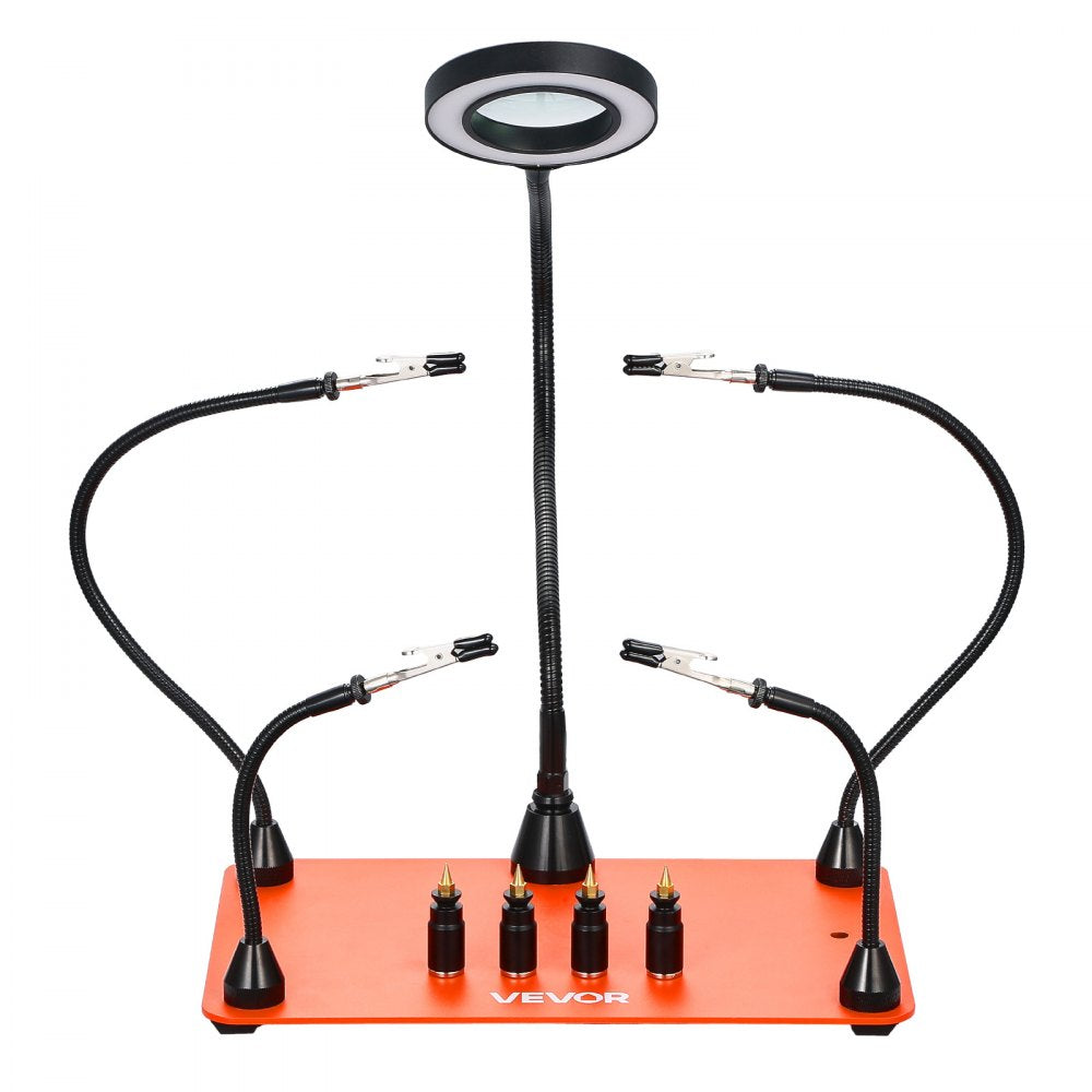VEVOR Magnetic Helping Hands Soldering Station, 4 Flexible Arms Third Hand Soldering Tool, with 3X LED Magnifying Lamp, 4 PCB  Pillar Holder & Heavy-Duty Base, Electronic Repair Craft Hobby DIY