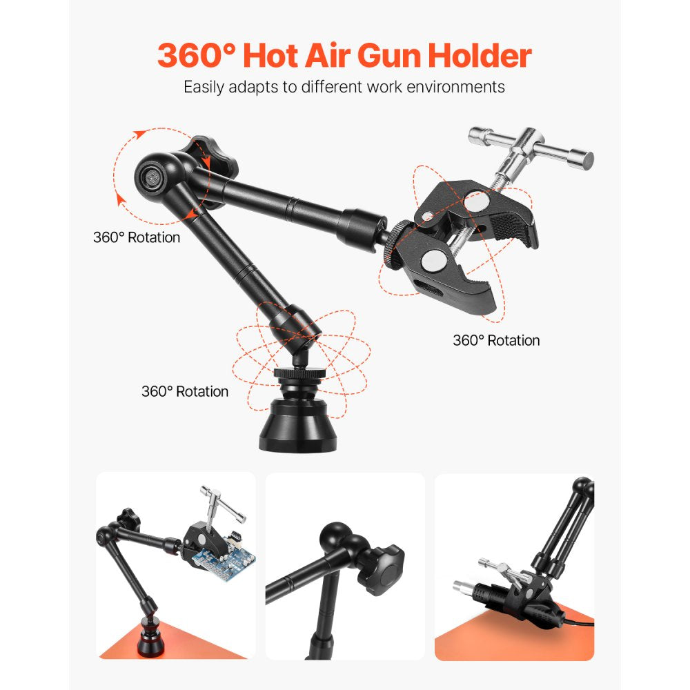 VEVOR Magnetic Helping Hands Soldering Station, 4 Flexible Arms Third Hand Tool, with 6 PCB Pillar Holders & 360 Hot Air Gun Holder, Heavy-Duty Base Soldering Helper for Electronic Repair Craft