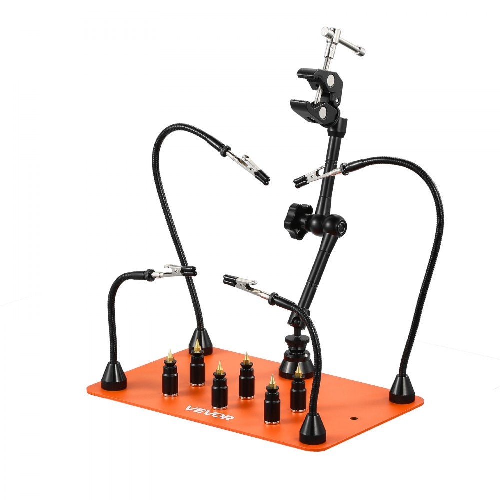 VEVOR Magnetic Helping Hands Soldering Station, 4 Flexible Arms Third Hand Tool, with 6 PCB Pillar Holders & 360 Hot Air Gun Holder, Heavy-Duty Base Soldering Helper for Electronic Repair Craft