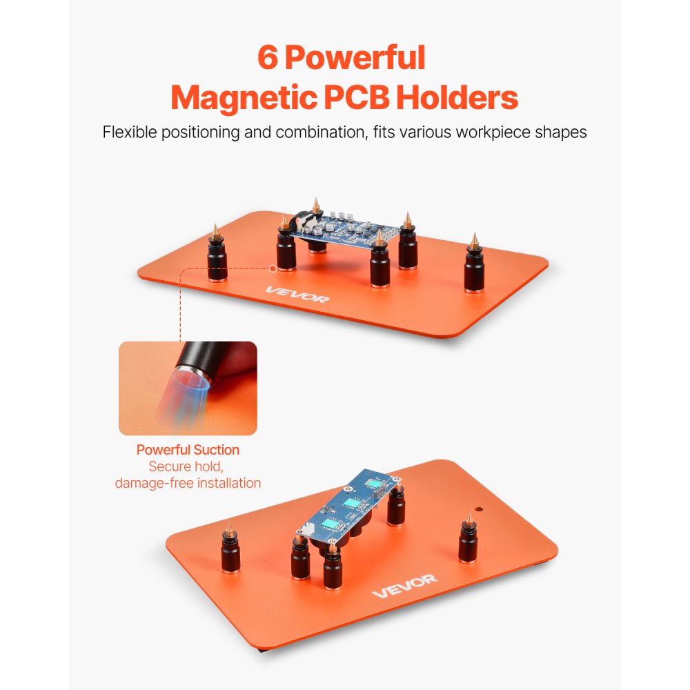 VEVOR Magnetic Helping Hands Soldering Station, 2-In-1 Third Hand Soldering Tool - 3X LED Magnifying Lamp & 5 Flexible Arms, 6 PCB Holders, Heavy-Duty Base Station for Electronic Repair Craft Hobby
