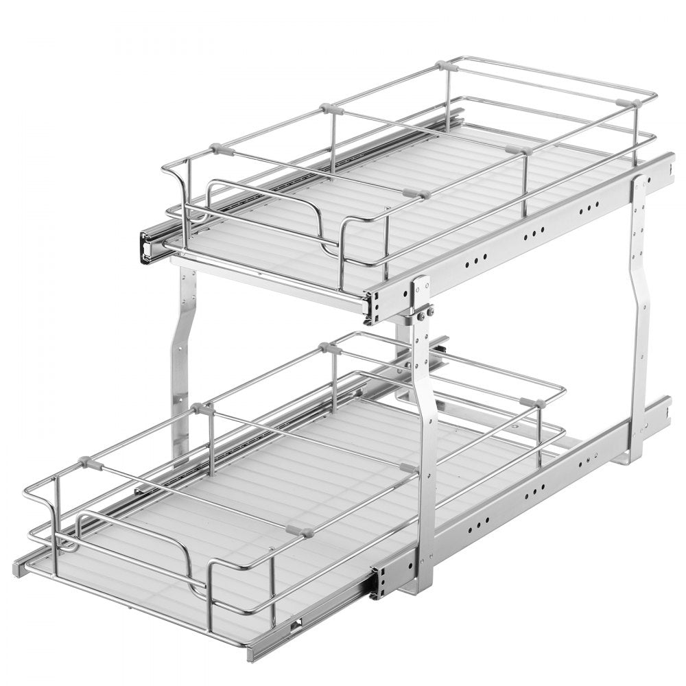 VEVOR 12"Wx21"Dx15"H Pull Out Cabinet Organizer, Heavy Duty Slide Out Pantry Shelves, Steel Roll Out Drawers, Sliding Drawer Storage for Home Under Sink, 13.5"Wx22"Dx18"H Install Size for Cabinet