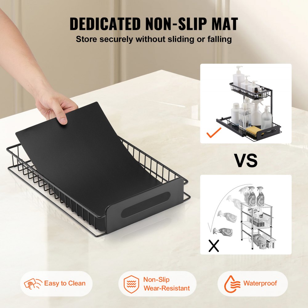 VEVOR 2 Tier Pull Out Cabinet Organizer(10.7"W x 14.2"D ), Under Sink Organizer and Storage, Slide Out Drawer Cabinet Organizer, Wire Basket Sliding Shelf, 12.5"Wx15.5"Dx13"H Install Size for Cabinet