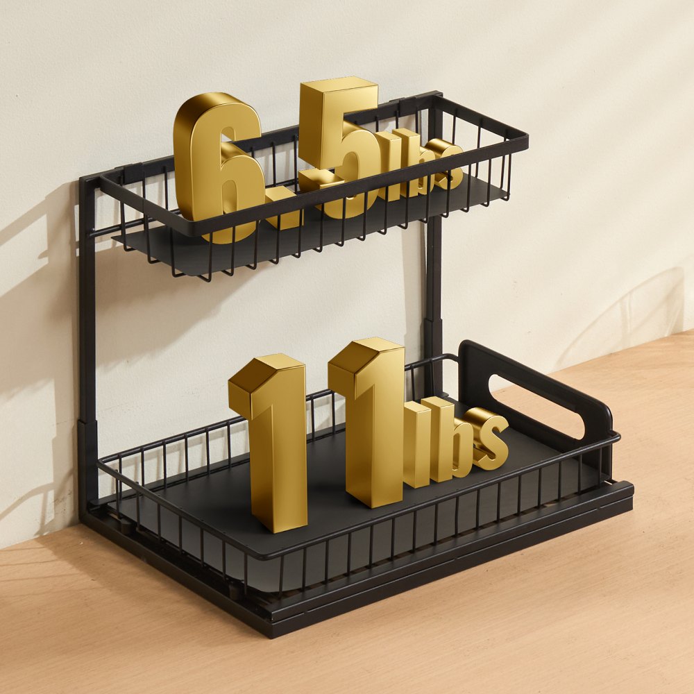 VEVOR 2 Tier Pull Out Cabinet Organizer(10.7"W x 14.2"D ), Under Sink Organizer and Storage, Slide Out Drawer Cabinet Organizer, Wire Basket Sliding Shelf, 12.5"Wx15.5"Dx13"H Install Size for Cabinet