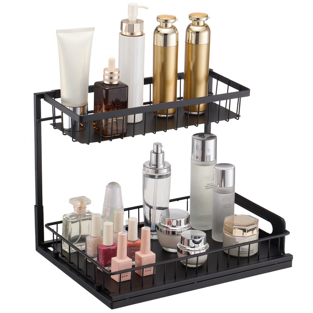 VEVOR 2 Tier Pull Out Cabinet Organizer(10.7"W x 14.2"D ), Under Sink Organizer and Storage, Slide Out Drawer Cabinet Organizer, Wire Basket Sliding Shelf, 12.5"Wx15.5"Dx13"H Install Size for Cabinet