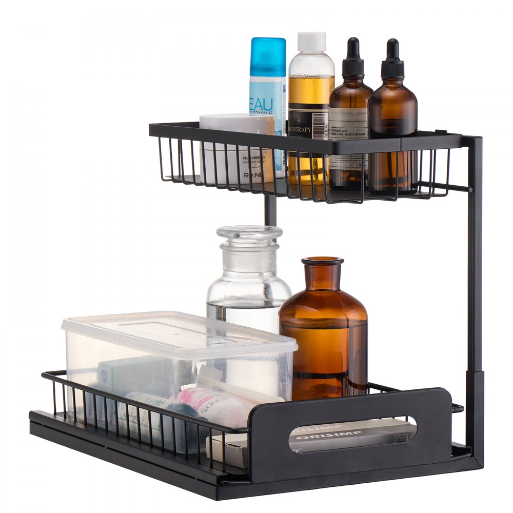 VEVOR 2 Tier Pull Out Cabinet Organizer(10.7"W x 14.2"D ), Under Sink Organizer and Storage, Slide Out Drawer Cabinet Organizer, Wire Basket Sliding Shelf, 12.5"Wx15.5"Dx13"H Install Size for Cabinet