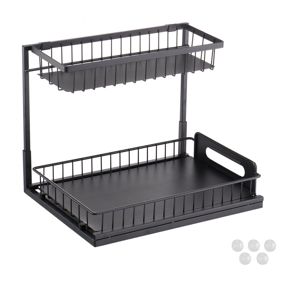 VEVOR 2 Tier Pull Out Cabinet Organizer(10.7"W x 14.2"D ), Under Sink Organizer and Storage, Slide Out Drawer Cabinet Organizer, Wire Basket Sliding Shelf, 12.5"Wx15.5"Dx13"H Install Size for Cabinet
