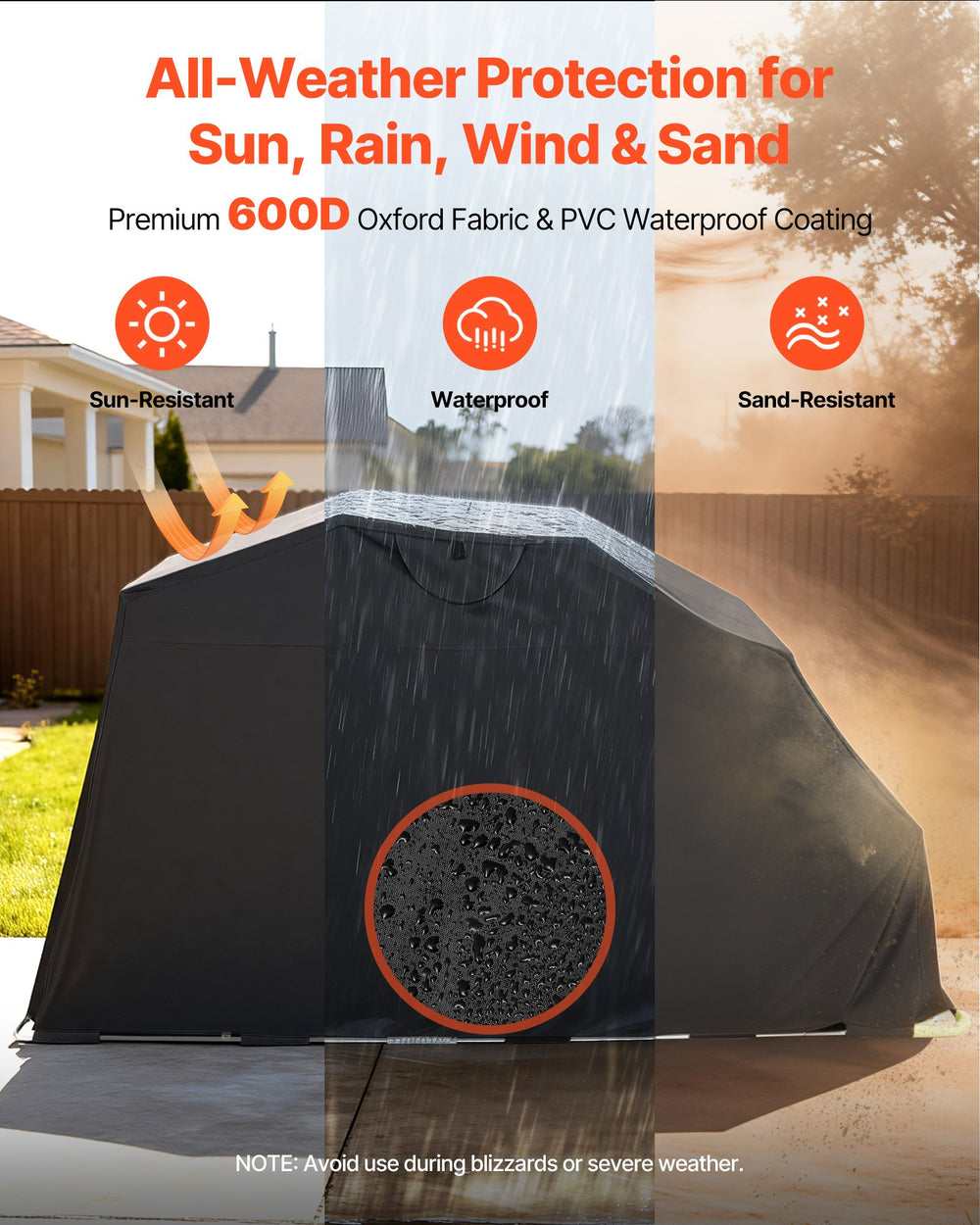 VEVOR Motorcycle Storage Shelter with Security Lock, 600D Oxford Flip-Up Garage Tent, Heavy-Duty All-Weather Motorcycle Cover with Ventilation Windows, 136x54x75 in Outdoor Vehicle Shelter, Black