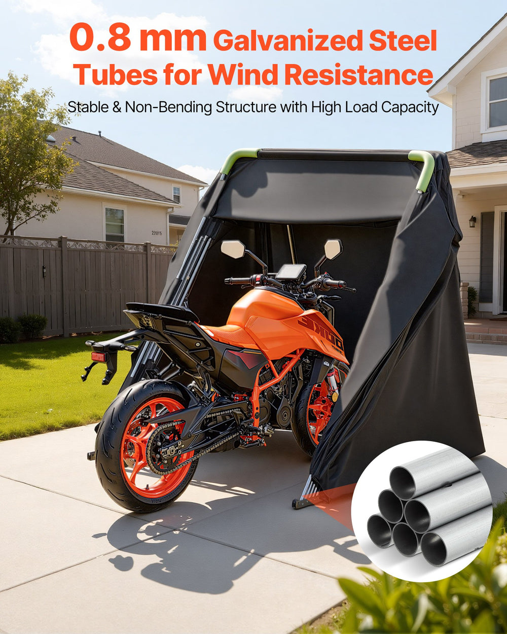 VEVOR Motorcycle Storage Shelter with Security Lock, 600D Oxford Flip-Up Garage Tent, Heavy-Duty All-Weather Motorcycle Cover with Ventilation Windows, 136x54x75 in Outdoor Vehicle Shelter, Black