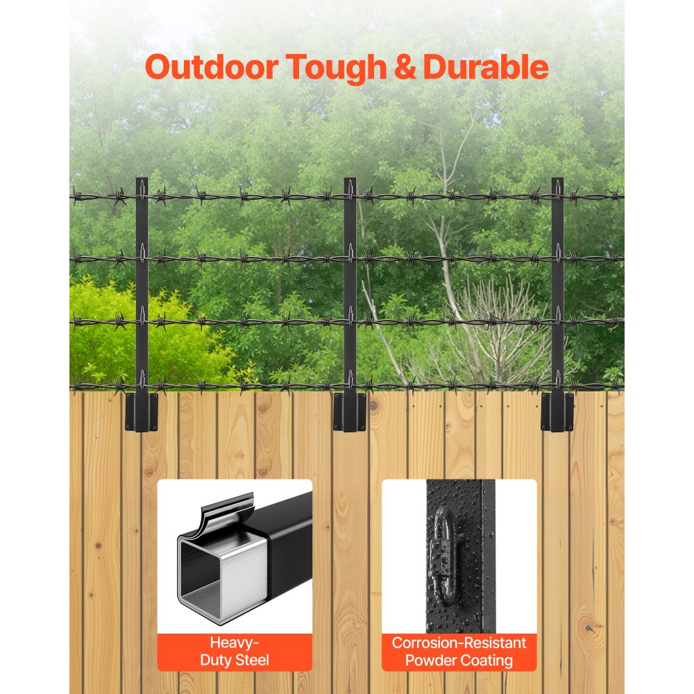 VEVOR Fence Post Extender, 8 Packs 23.8 in Barbed Wire Arm, Sturdy Steel Fence Height Extender, Flat or Surface Mounted Barbed Wire Extension Arms, Protect Privacy and Prevent Pets Jumping Off