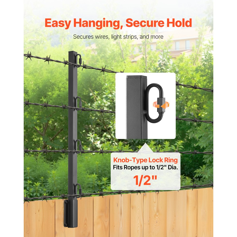 VEVOR Fence Post Extender, 8 Packs 23.8 in Barbed Wire Arm, Sturdy Steel Fence Height Extender, Flat or Surface Mounted Barbed Wire Extension Arms, Protect Privacy and Prevent Pets Jumping Off