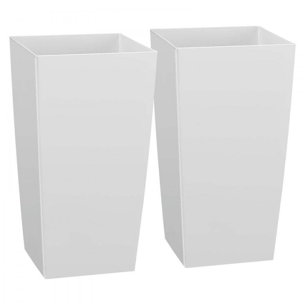 VEVOR Tall Planters Set of 2, 30 Inch Large Outdoor Taper Planters for Outdoor Indoor Plants, Front Porch Plastic Modern Flower Pots with Casters, Inner Pot & Drainage Holes for Patio, Garden, White