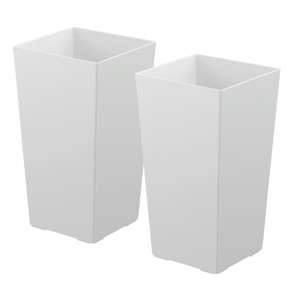 VEVOR Tall Planters Set of 2, 22 Inch Large Outdoor Taper Planters for Outdoor Indoor Plants, Front Porch Plastic Modern Flower Pots with Casters, Inner Pot & Drainage Holes for Patio, Garden, White