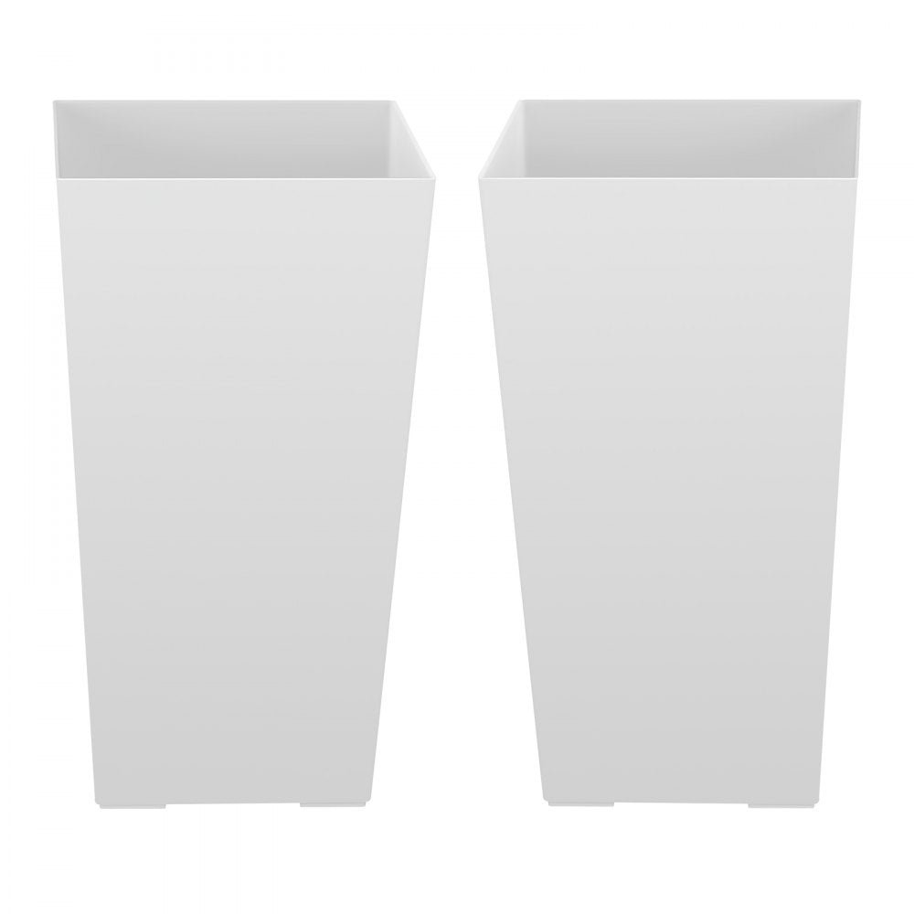 VEVOR Tall Planters Set of 2, 22 Inch Large Outdoor Taper Planters for Outdoor Indoor Plants, Front Porch Plastic Modern Flower Pots with Casters, Inner Pot & Drainage Holes for Patio, Garden, White