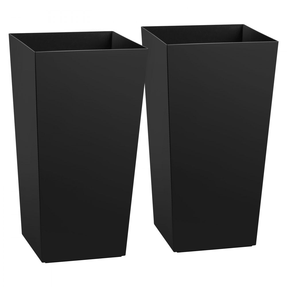 VEVOR Tall Planters Set of 2, 30 Inch Large Outdoor Taper Planters for Outdoor Indoor Plants, Front Porch Plastic Modern Flower Pots with Casters, Inner Pot & Drainage Holes for Patio, Garden, Black