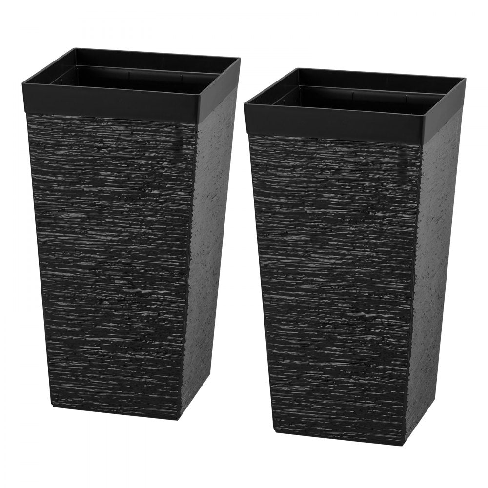 VEVOR Tall Planters Set of 2, 23 Inch Large Outdoor Taper Planters for Outdoor Indoor Plants, Front Porch Plastic Modern Flower Pots with Casters, Inner Pot & Drainage Holes for Patio, Garden, Black