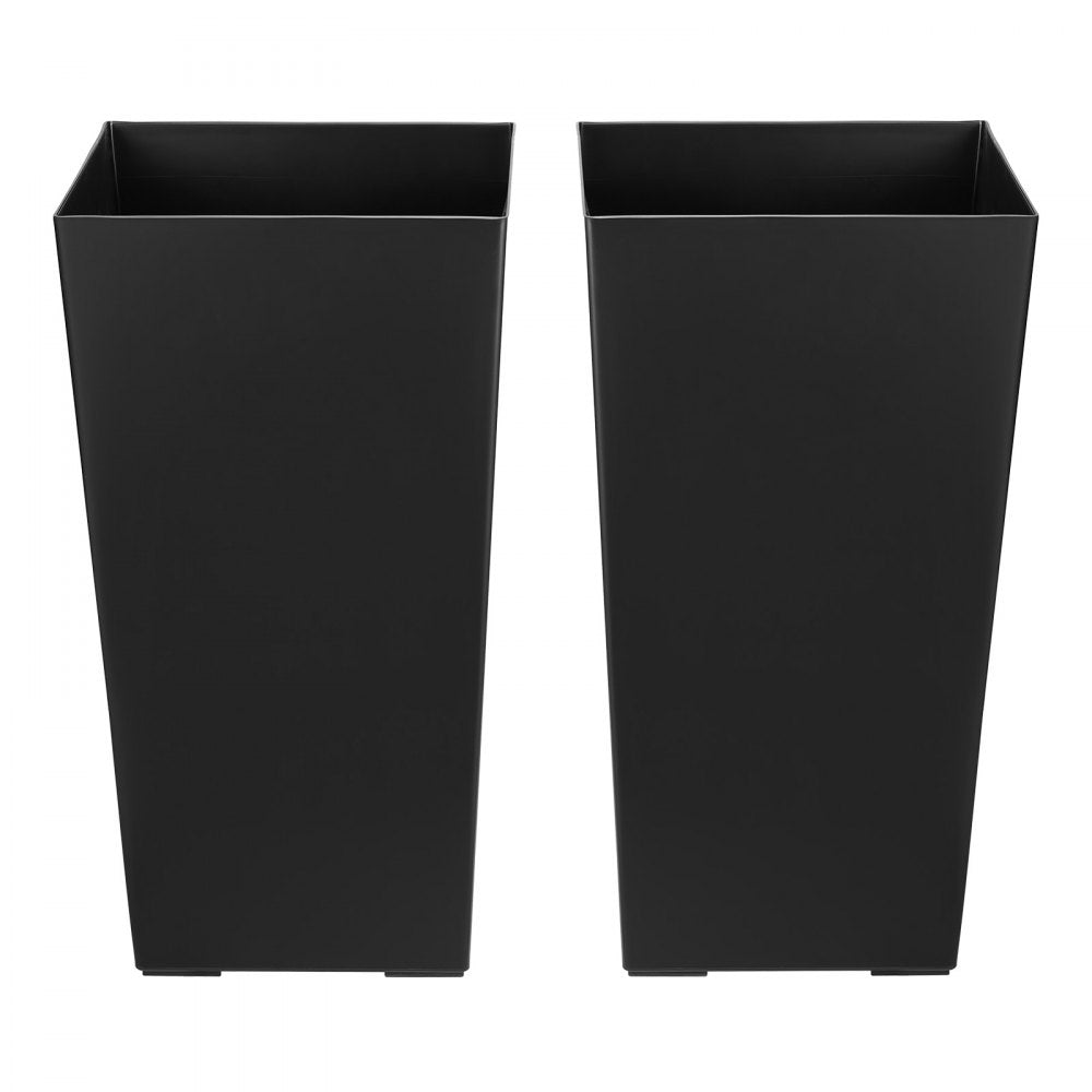 VEVOR Tall Planters Set of 2, 22 Inch Large Outdoor Taper Planters for Outdoor Indoor Plants, Front Porch Plastic Modern Flower Pots with Casters, Inner Pot & Drainage Holes for Patio, Garden, Black