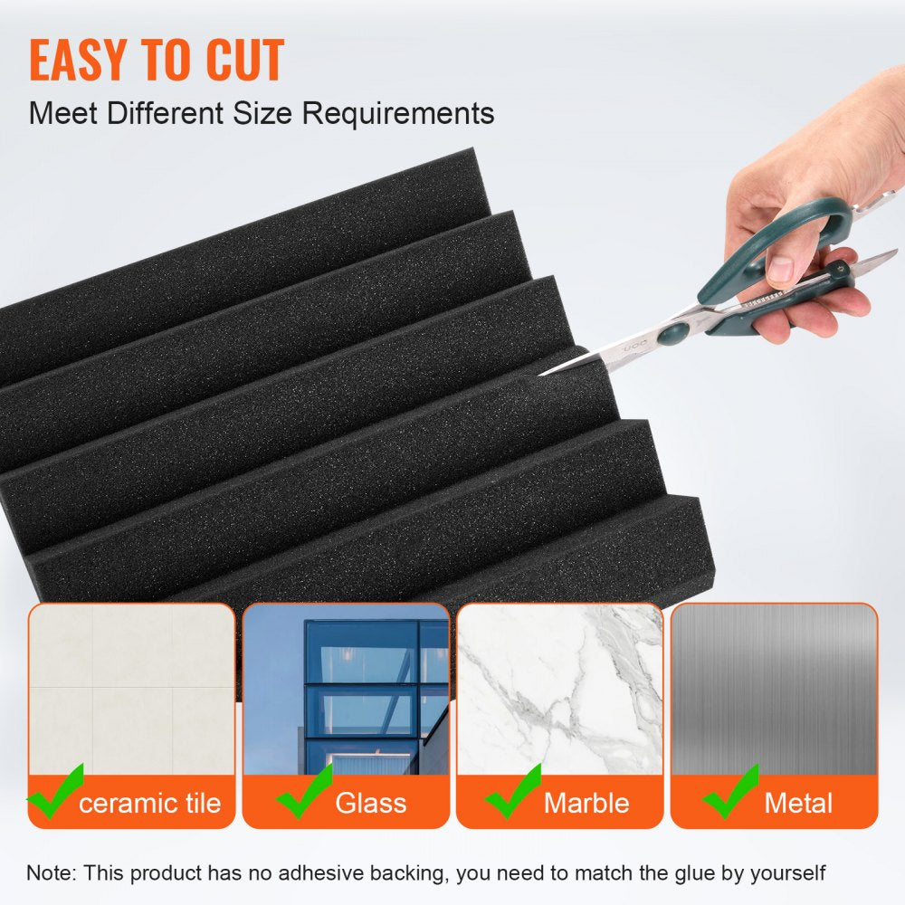 VEVOR Acoustic Foam Panels, 36 Pack 12 x 12 x 2 inches, High Density Soundproof Wall Panels,Fire-Resistant Acoustic Panels,Sound Dampening Absorbing Panels for Studio Wall and Ceiling,Black