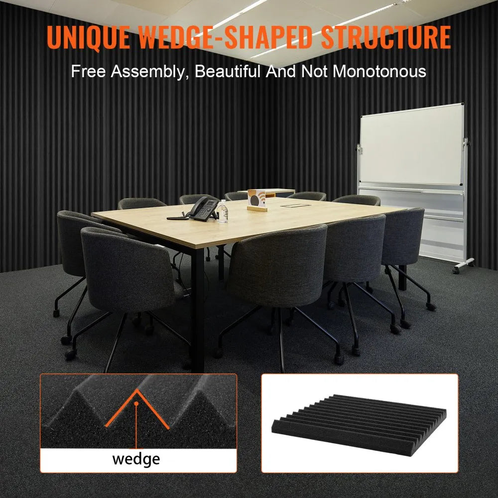 VEVOR Acoustic Foam Panels, 52 Pack 12 x 12 x 1 inches, High Density Soundproof Wall Panels,Fire-Resistant Acoustic Panels,Sound Dampening Absorbing Panels for Studio Wall and Ceiling,Black