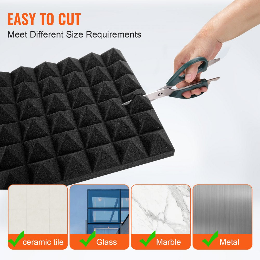 VEVOR Acoustic Foam Panels, 36 Pack 12 x 12 x 2 inches, Pyramid Soundproof Wall Panels,Fire-Resistant Acoustic Panels,Sound Dampening Absorbing Panels for Studio Wall and Ceiling,Black