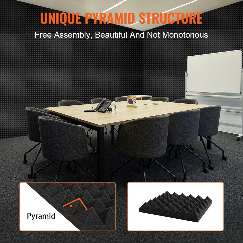 VEVOR Acoustic Foam Panels, 36 Pack 12 x 12 x 2 inches, Pyramid Soundproof Wall Panels,Fire-Resistant Acoustic Panels,Sound Dampening Absorbing Panels for Studio Wall and Ceiling,Black