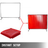 VEVOR Welding Screen with Frame 8\' x 6\', Welding Curtain with 4 Wheels, Welding Protection Screen Red Flame-Resistant Vinyl, Portable Light-Proof Professional