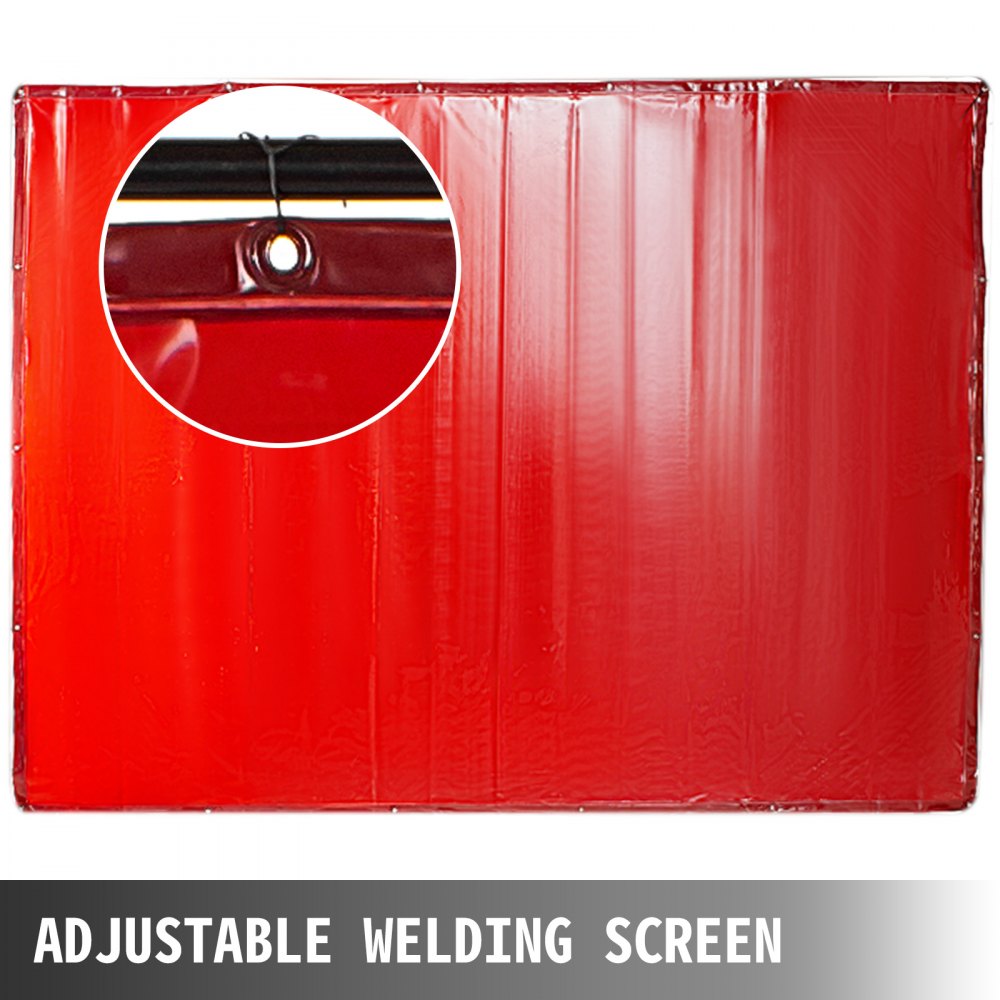 VEVOR Welding Screen with Frame 8\' x 6\', Welding Curtain with 4 Wheels, Welding Protection Screen Red Flame-Resistant Vinyl, Portable Light-Proof Professional