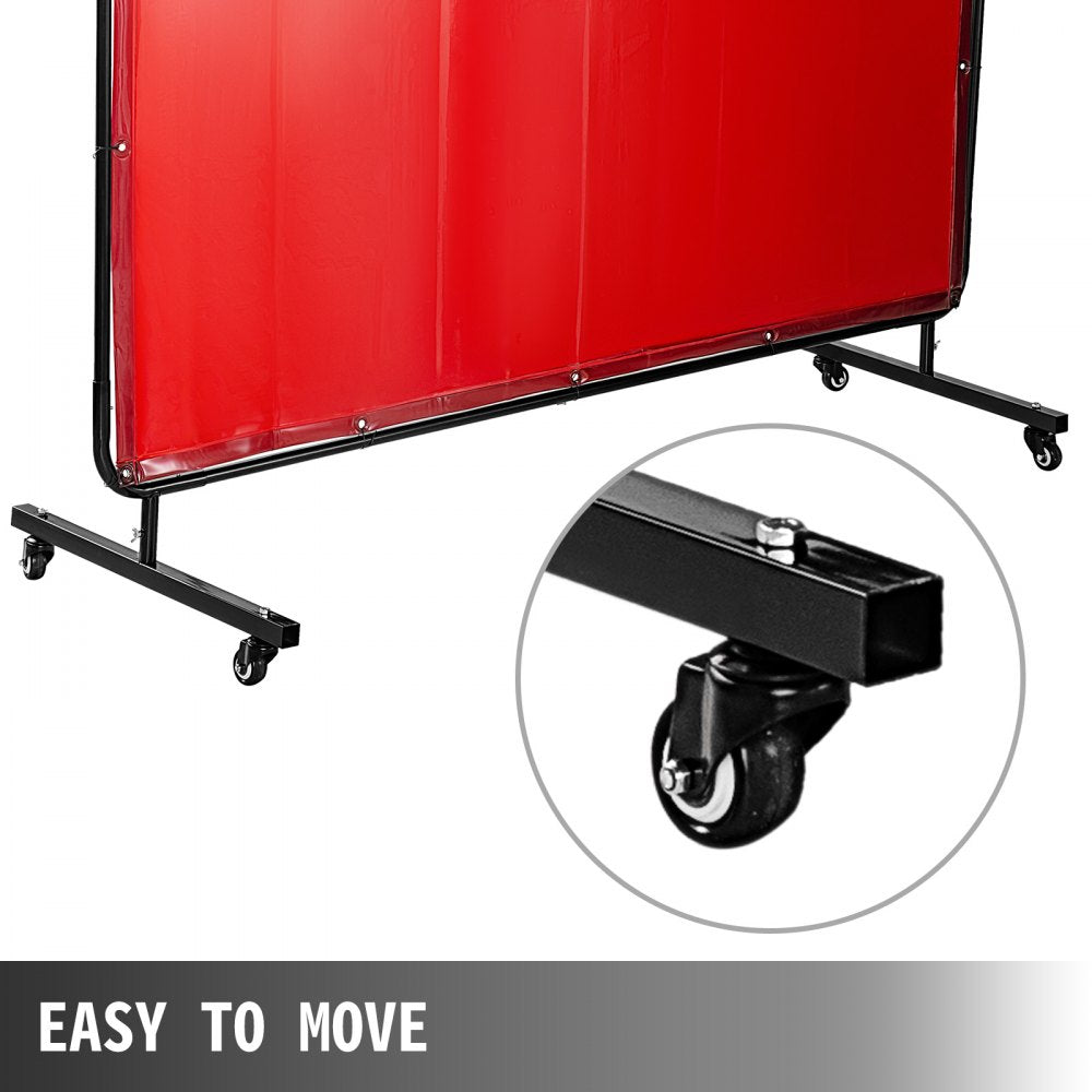 VEVOR Welding Screen with Frame 8\' x 6\', Welding Curtain with 4 Wheels, Welding Protection Screen Red Flame-Resistant Vinyl, Portable Light-Proof Professional