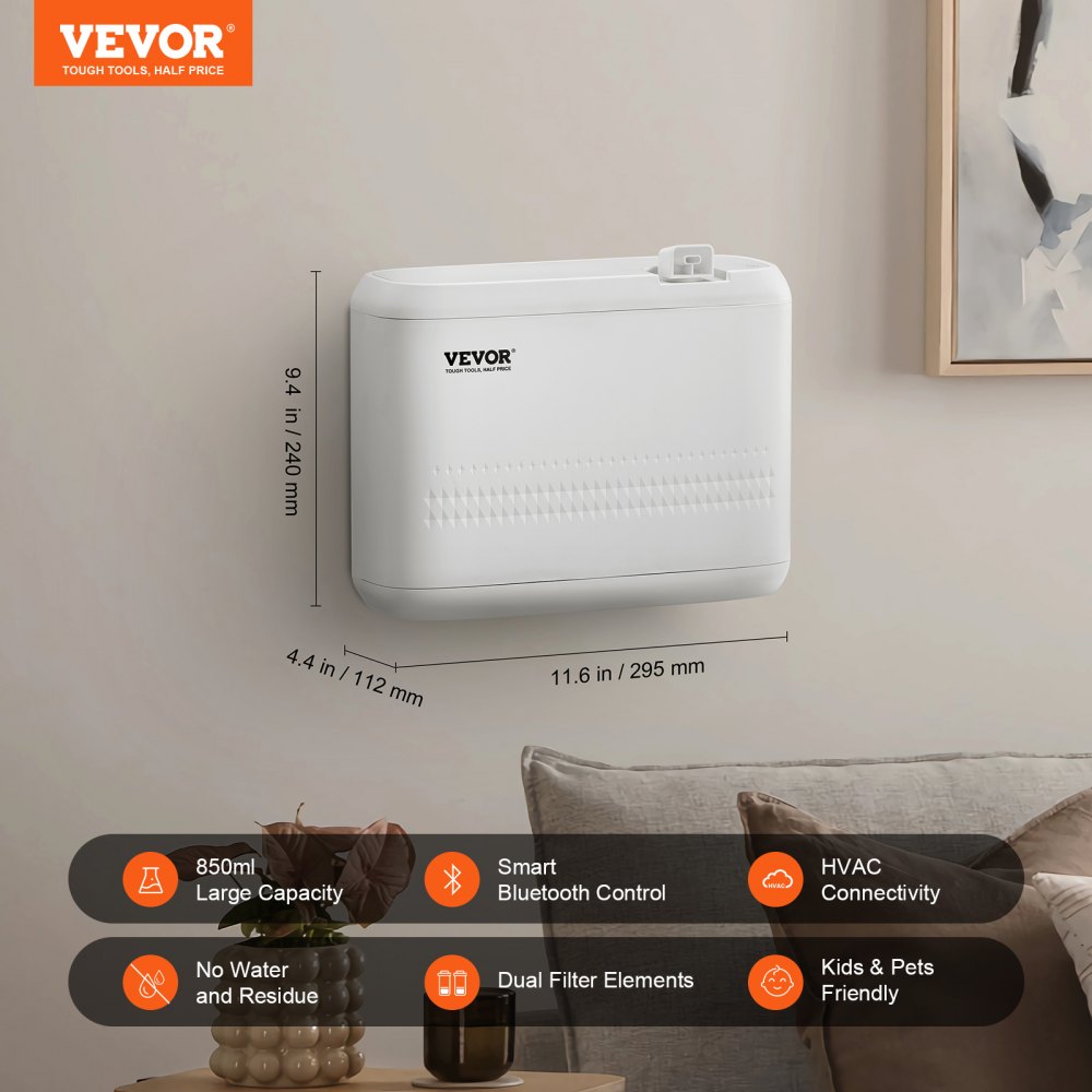VEVOR Scent Air Machine, 850ml Bluetooth Smart Essential Oil Diffuser, 5000sq.ft Waterless HVAC Scent Diffuser with Cold Air Technology, Aromatherapy Diffuser Machine for Home, Office, Hotel