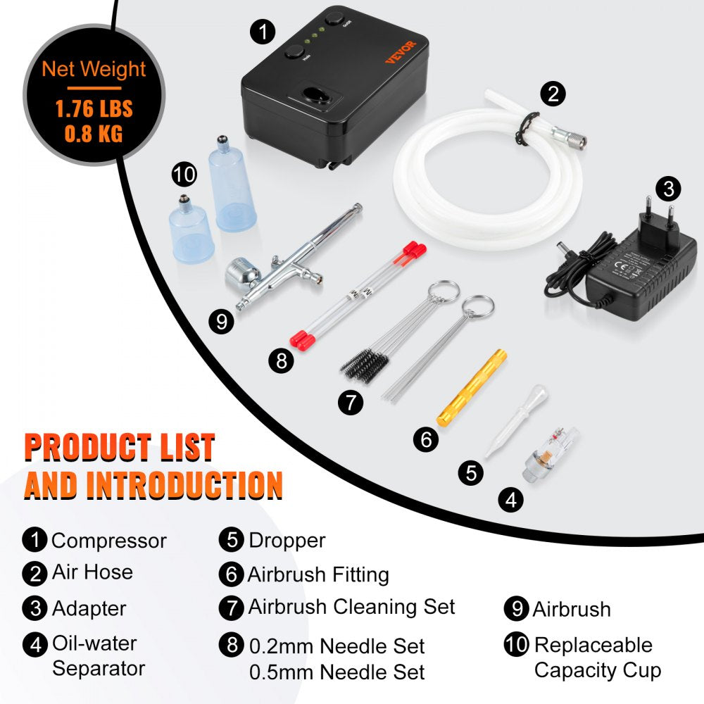 VEVOR Airbrush Kit, Portable Airbrush Set with Compressor, Airbrushing System Kit with Multi-Purpose Dual-Action Gravity Feed Airbrushes, Art Nail Cookie Tattoo Makeup