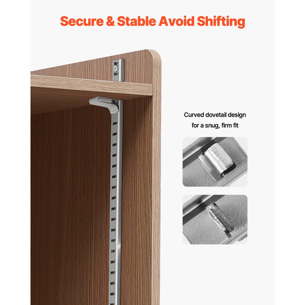 VEVOR Shelf Clips, 40 Pack, Adjustable Steel Pilaster Shelf Clips Support for Metal, Wood, Glass Shelves, Compatible with Wardrobes, Cabinets, Bookcases, Shoe Racks and Display Racks (Silver)
