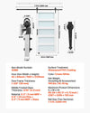 Full specification and dimension graphic (model 42BM, door size 42 x 84 inch, rail 7.5 ft)