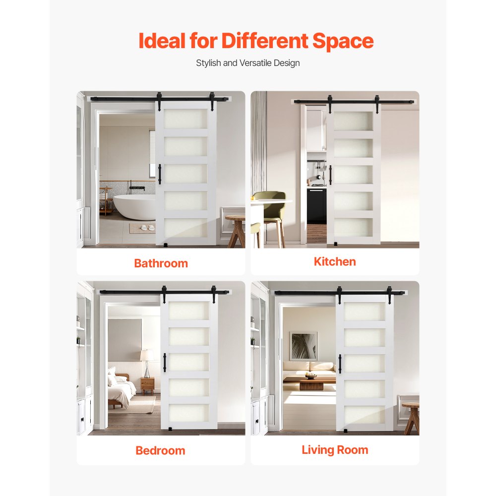 VEVOR Sliding Barn Door, 32 x 84 inch, High-Strength MDF Panel and Glass, Barn Door with Hardware Kit, Water-Proof PVC Surface, Easy to Install, H-Frame, Smoothly and Quietly Sliding for Living Room