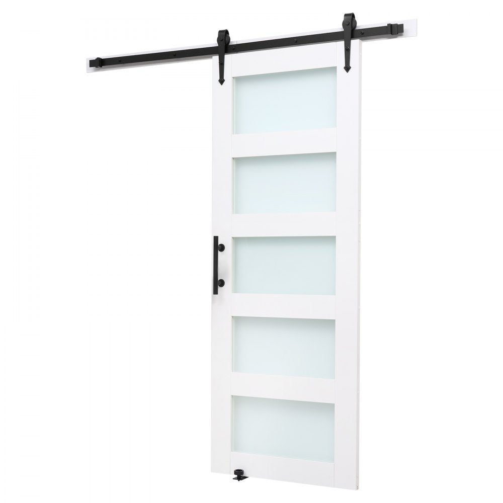 VEVOR Sliding Barn Door, 32 x 84 inch, High-Strength MDF Panel and Glass, Barn Door with Hardware Kit, Water-Proof PVC Surface, Easy to Install, H-Frame, Smoothly and Quietly Sliding for Living Room