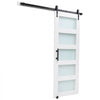 VEVOR Sliding Barn Door, 32 x 84 inch, High-Strength MDF Panel and Glass, Barn Door with Hardware Kit, Water-Proof PVC Surface, Easy to Install, H-Frame, Smoothly and Quietly Sliding for Living Room