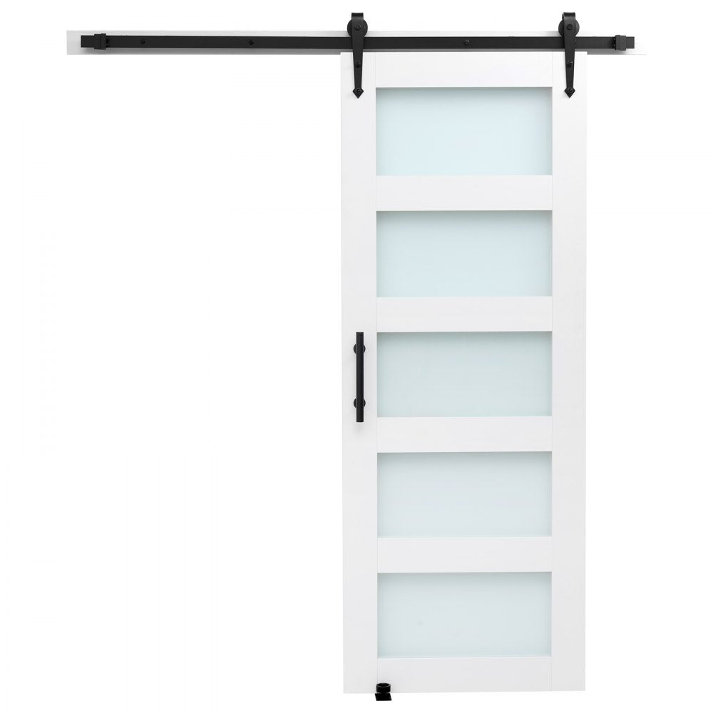 VEVOR Sliding Barn Door, 32 x 84 inch, High-Strength MDF Panel and Glass, Barn Door with Hardware Kit, Water-Proof PVC Surface, Easy to Install, H-Frame, Smoothly and Quietly Sliding for Living Room
