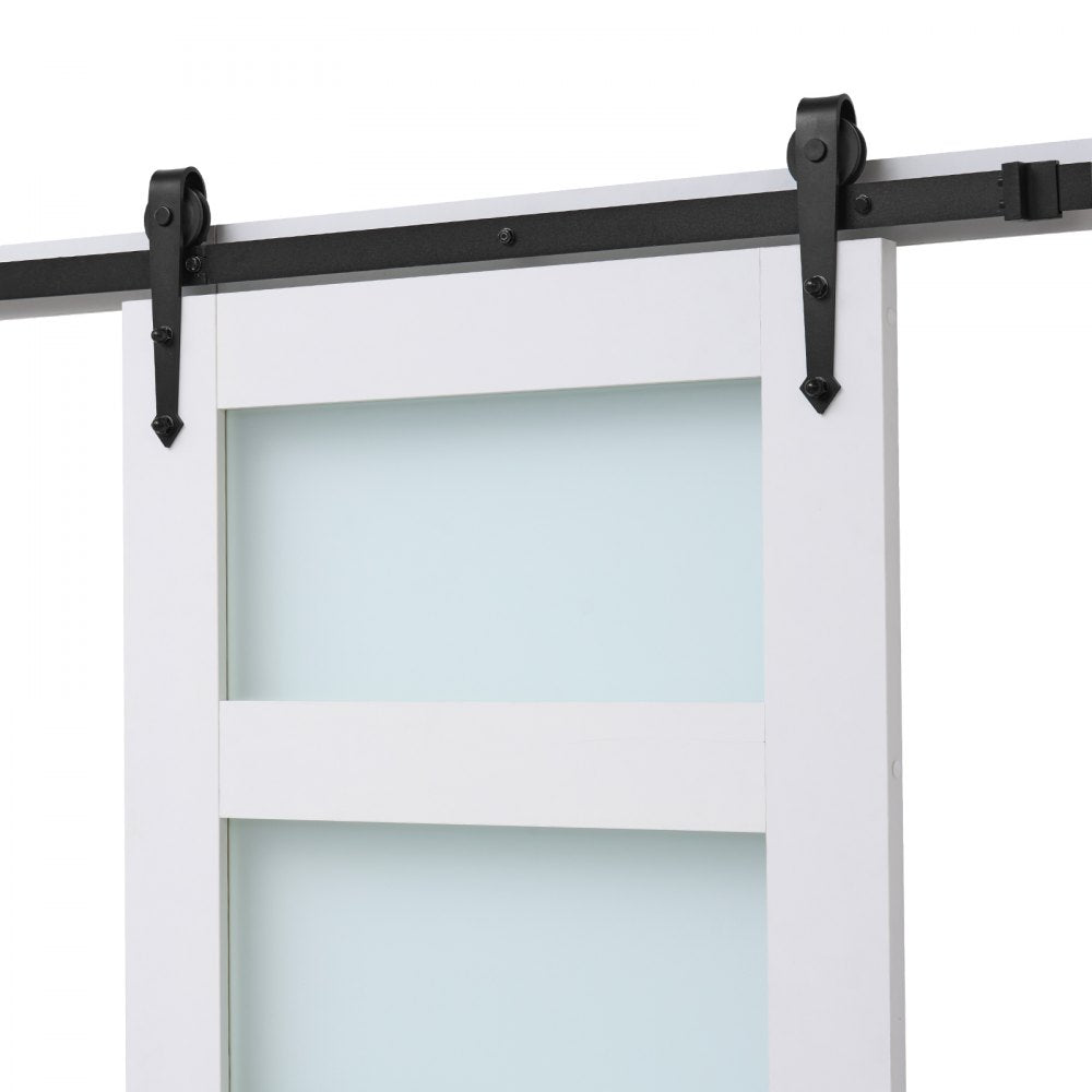 VEVOR Sliding Barn Door, 30 x 84 inch, High-Strength MDF Panel and Glass, Barn Door with Hardware Kit, Water-Proof PVC Surface, Easy to Install, H-Frame, Smoothly and Quietly Sliding for Living Room