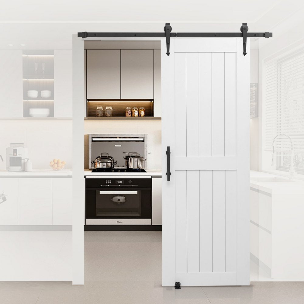 VEVOR Sliding Barn Door, 30 x 84 inch, High-Strength MDF Panel, Barn Door with Hardware Kit, Water-Proof PVC Surface, Easy to Install, H-Frame, Smoothly and Quietly Sliding for Living Room, Bathroom