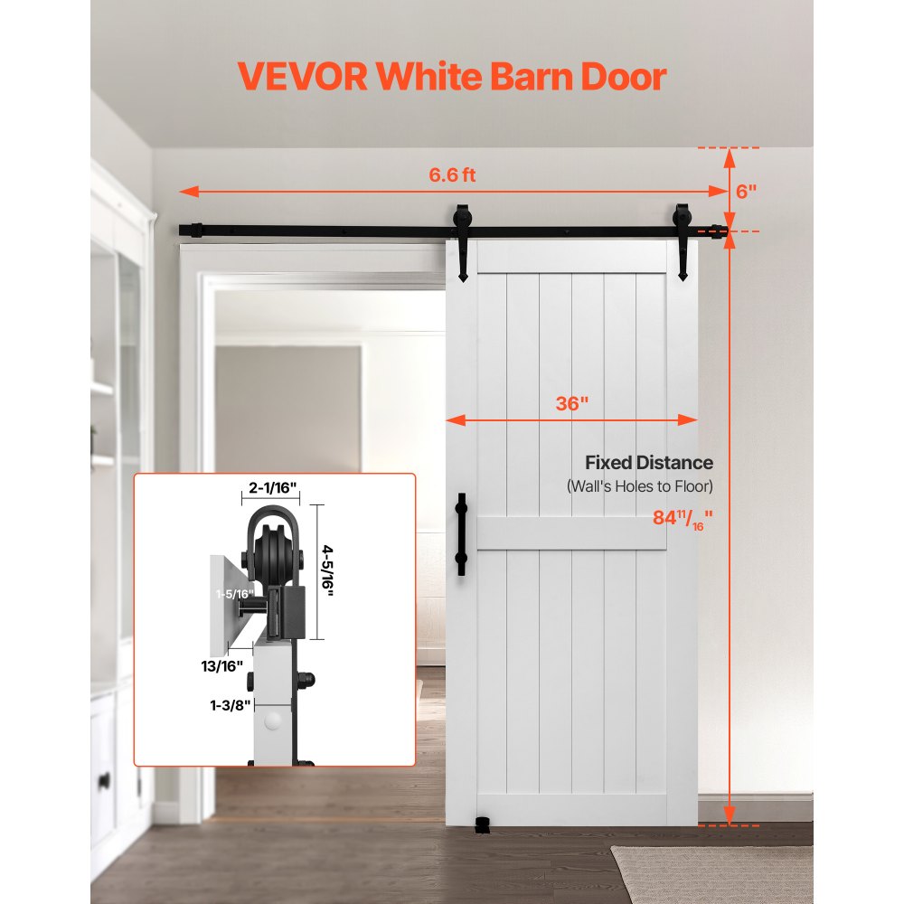 VEVOR Sliding Barn Door, 36 x 84 inch, High-Strength MDF Panel, Barn Door with Hardware Kit, Water-Proof PVC Surface, Easy to Install, H-Frame, Smoothly and Quietly Sliding for Living Room, Bathroom