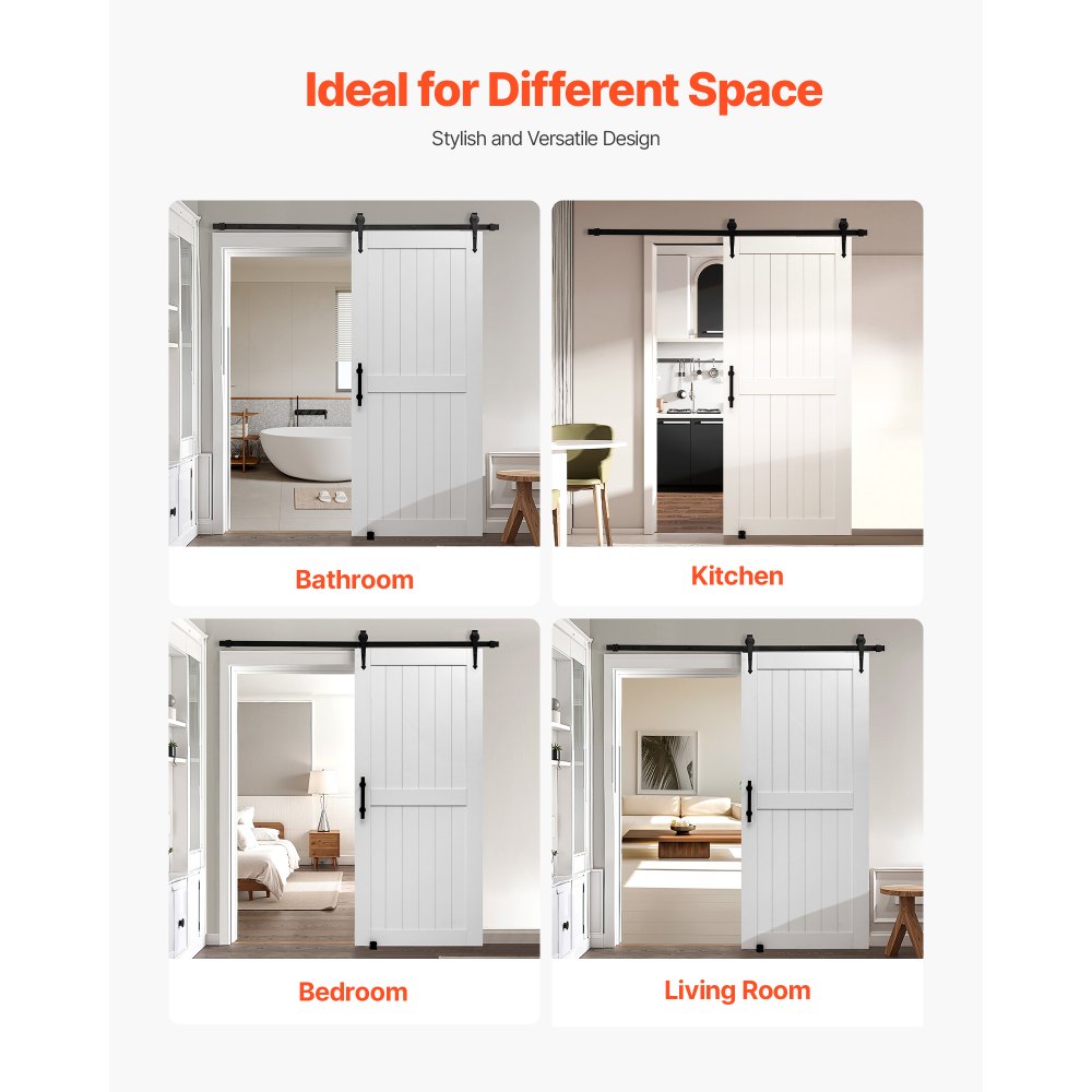 VEVOR Sliding Barn Door, 36 x 84 inch, High-Strength MDF Panel, Barn Door with Hardware Kit, Water-Proof PVC Surface, Easy to Install, H-Frame, Smoothly and Quietly Sliding for Living Room, Bathroom