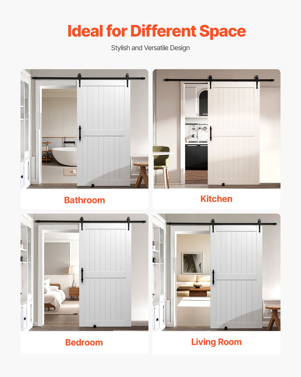 Ideal for different spaces graphic showing bathroom, kitchen, bedroom, and living room use