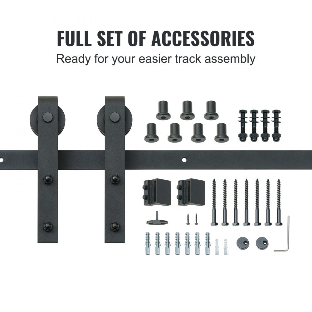 VEVOR 8FT Sliding Barn Door Hardware Kit, 330LBS Loading Heavy Duty Barn Door Track Kit for Single Door, Fit 3.7-4.3FT Wide and 1.3"-1.8" Thick Door Panel, with Smooth & Silent Pulley (J Shape)