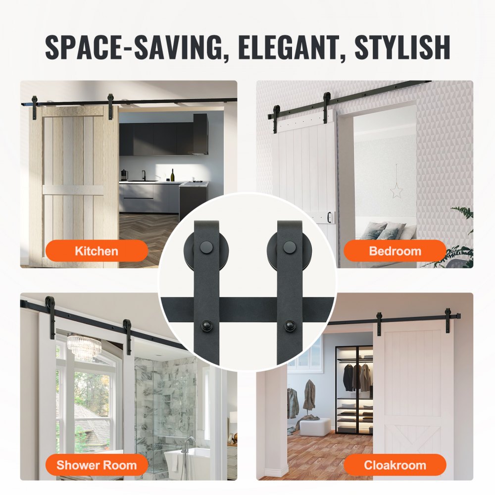 VEVOR 8FT Sliding Barn Door Hardware Kit, 330LBS Loading Heavy Duty Barn Door Track Kit for Single Door, Fit 3.7-4.3FT Wide and 1.3"-1.8" Thick Door Panel, with Smooth & Silent Pulley (J Shape)